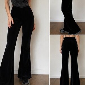 Roccobarocco‎ Velvet Flare Pants Size 27 Black Italian Luxury Vintage Goth Chic